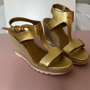 Gold Coach Leeanne espadrille sandal wedge size 8.5